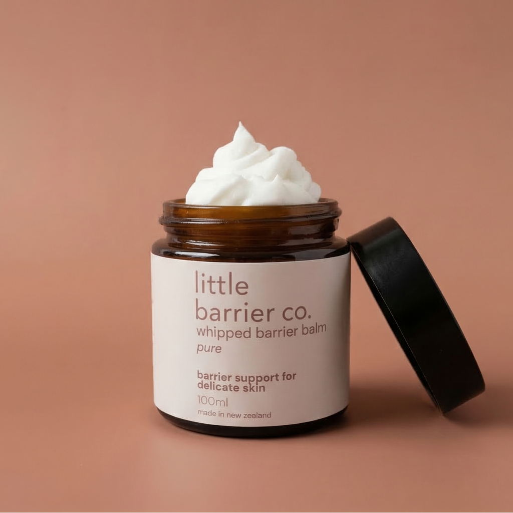 whipped barrier balm tallow pure- essential oil free in brown glass jar